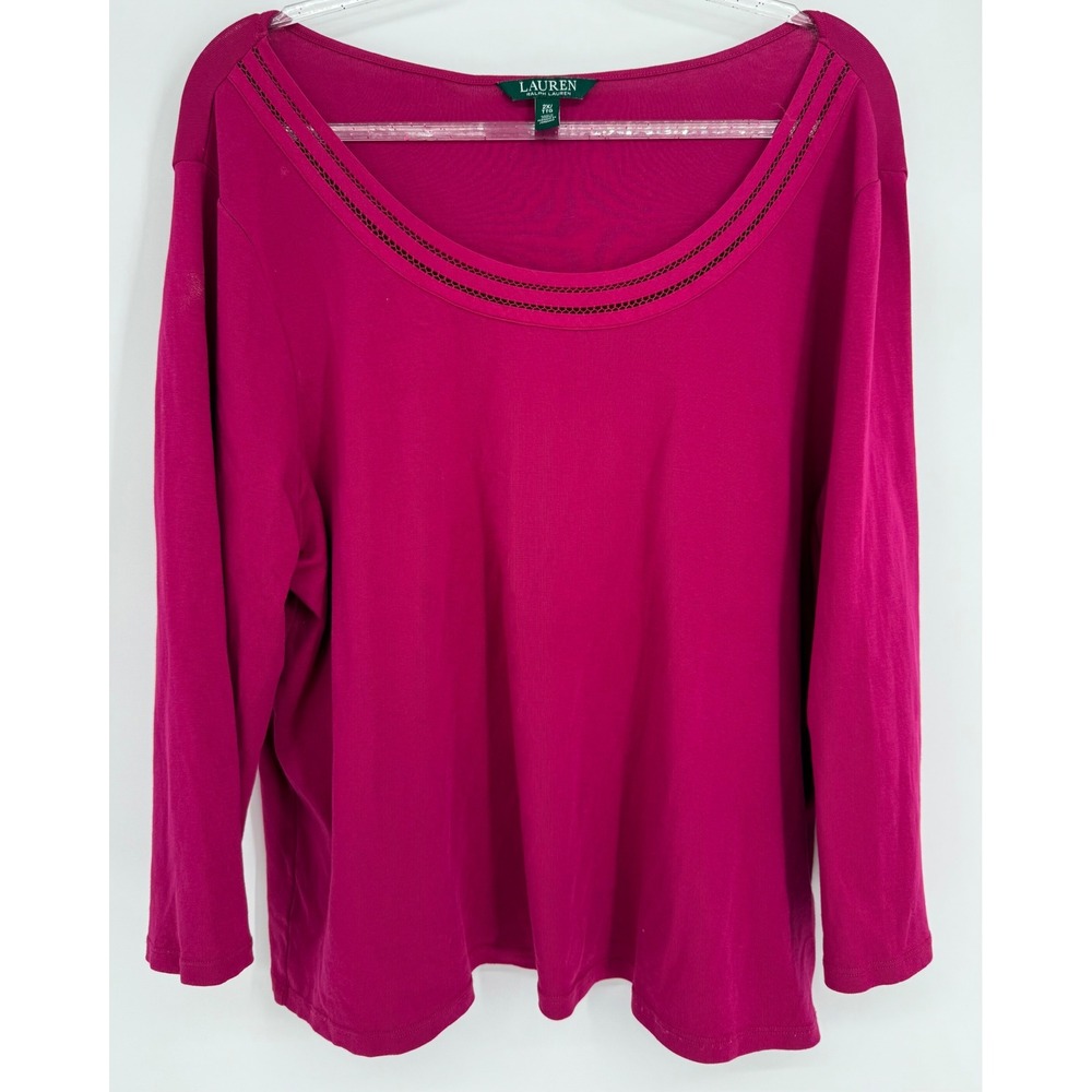 Lauren Ralph Lauren Magenta Pink Scoop Neck Ladder Stitch Top Sz 2X Plus